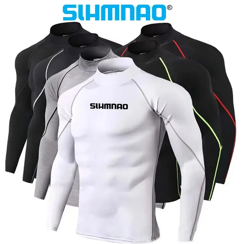 Traje de entrenamiento de ciclismo seco de alta velocidad de rebote, Top de pesca de cuello alto ajustado, caza al aire libre, correr, camiseta deportiva para acampar