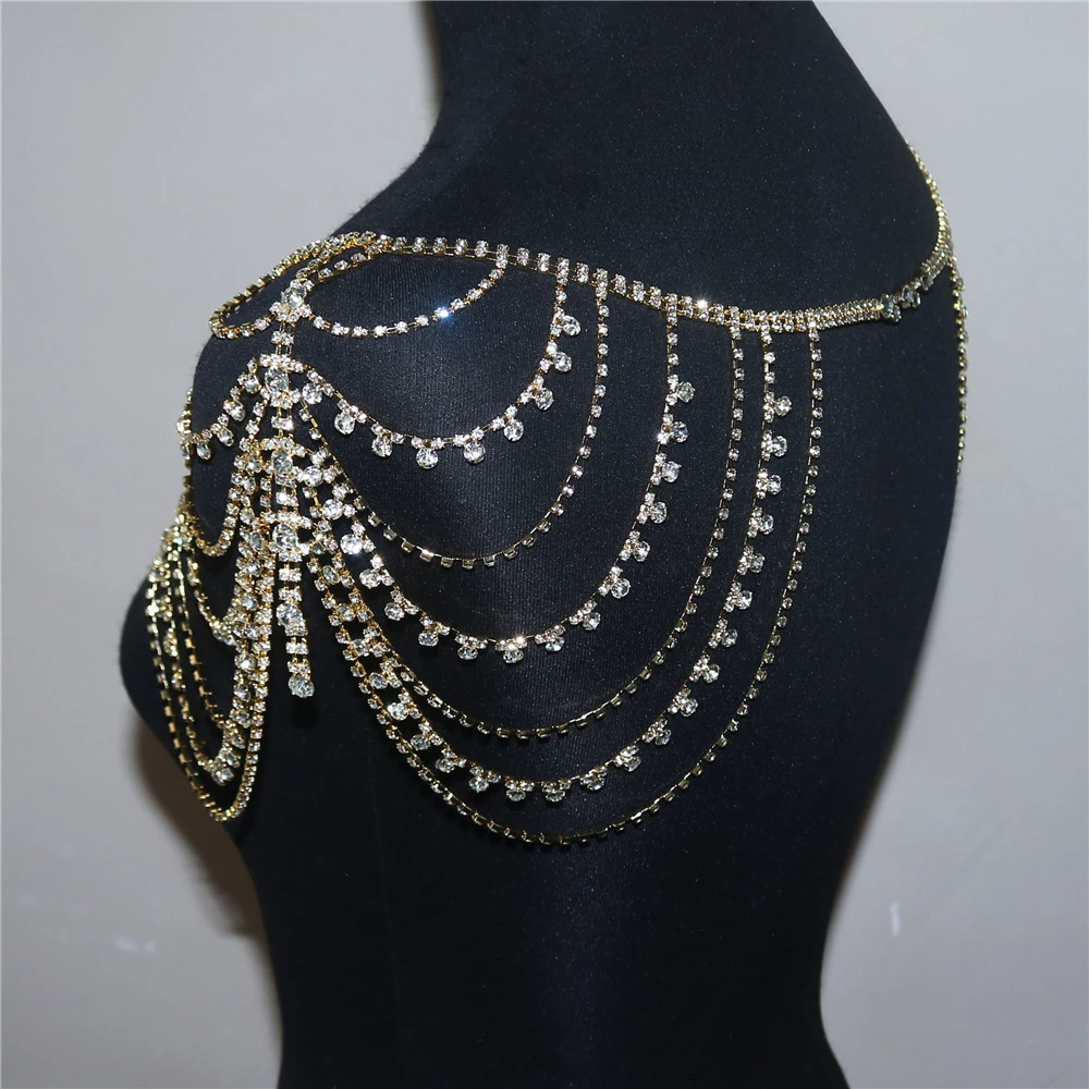 INS Fashion Multilayer Rhinestone Bridal Shoulder Chain Ladies Wedding Party Shining Crystal Tassel Shawl Necklace Jewelry Gift