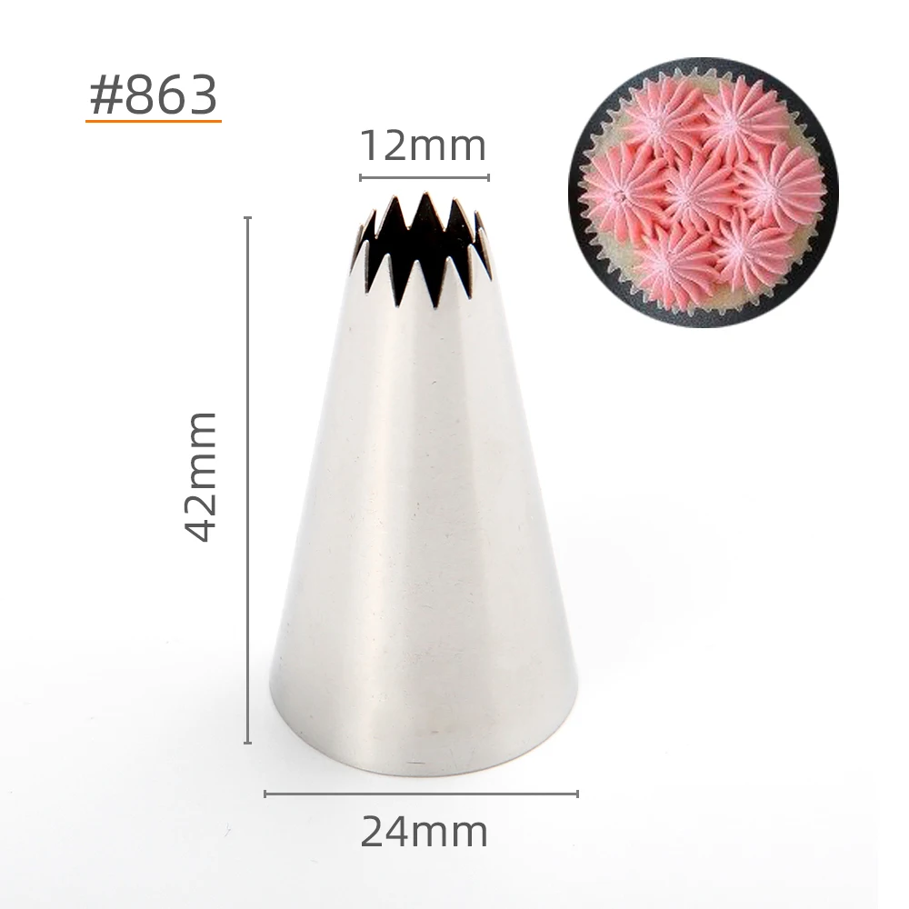 (20pcs/Lot) MRF Stainless Steel 18/8 Cake Decorating 12MM Top Open Star Icing Nozzle Pastry Piping Tip #863/345