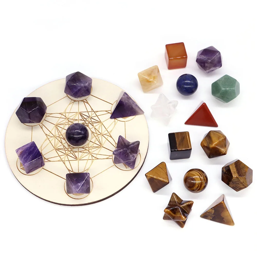 7Pcs Platonic Solid Sacred Stones Geometry Set Natural Crystals Reiki Healing Chakra Gemstones Lucky Home Decoration Gifts