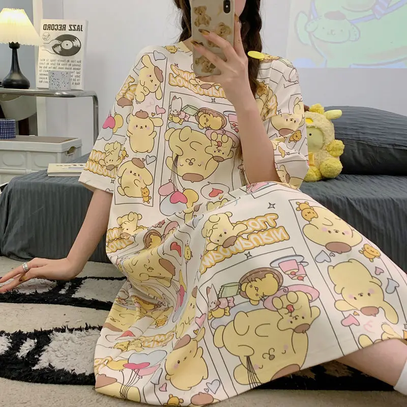 

Hellokitty Nightgown Pajamas New Style Sanrio Summer Girl Cartoon Sweet Cute Large Size Summer Student Home Clothes Cute Loose