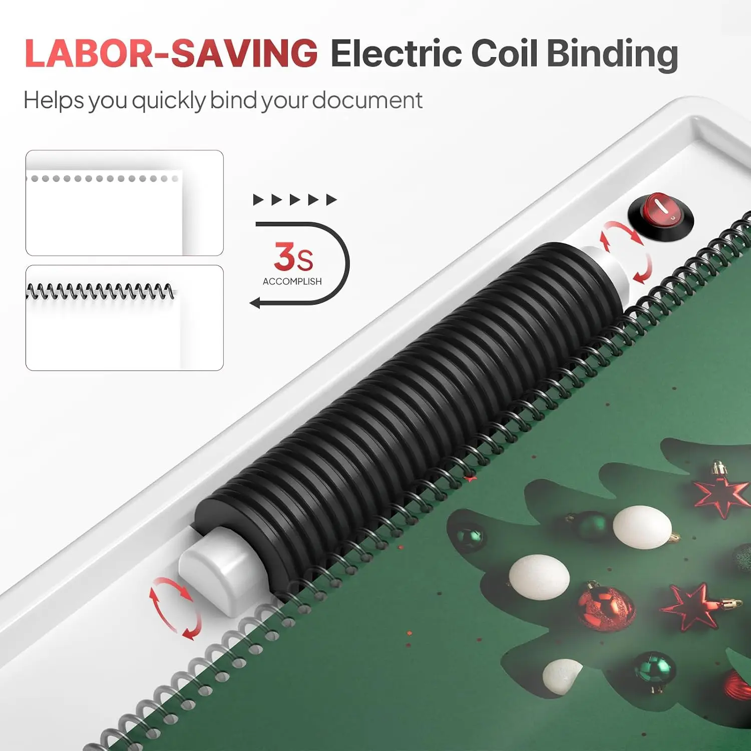 Electric Spiral Coil Binding Machine Coil Inserter Home School Office Notebook Homework 20 Sheets Punch A4 A5 Letter Size Adjust