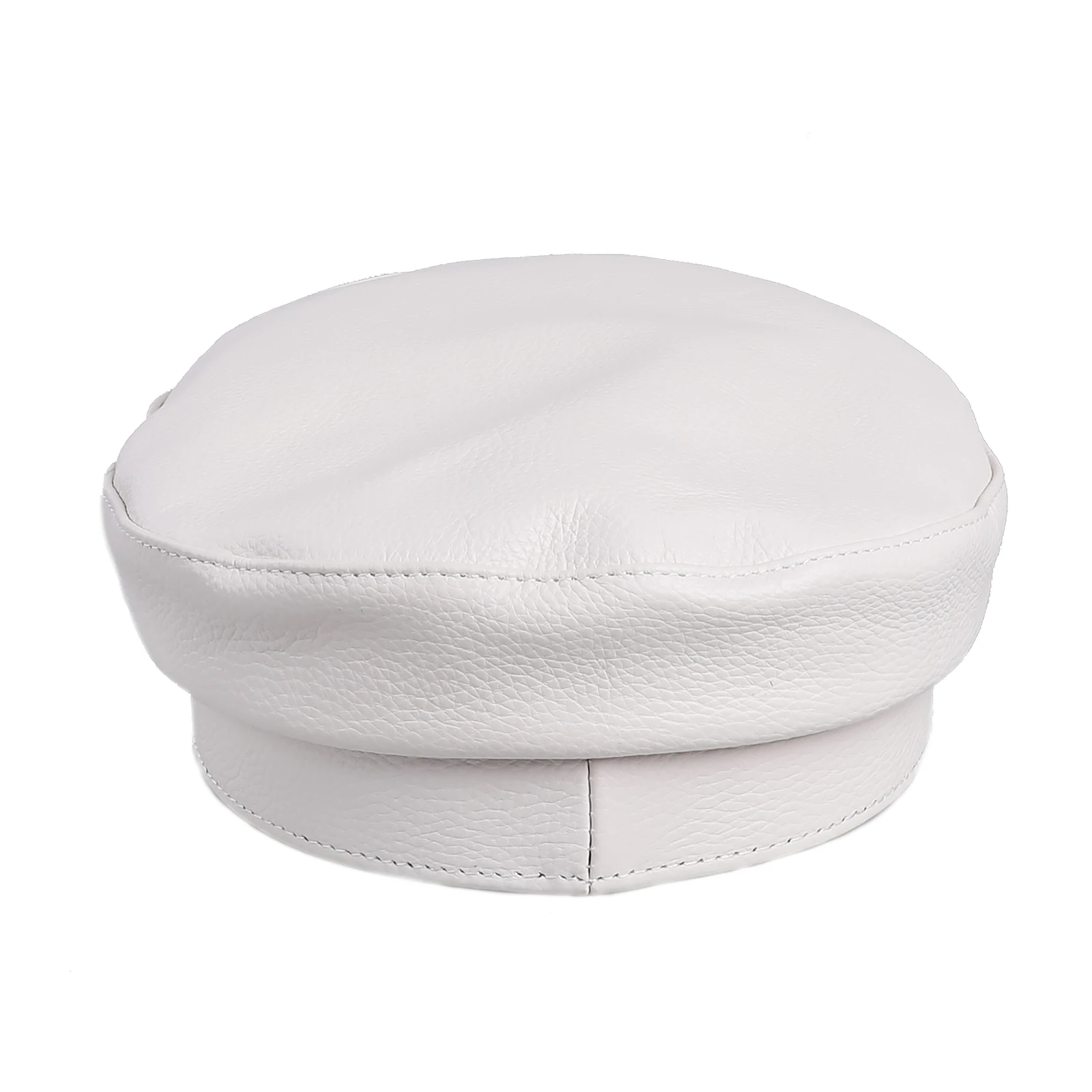 BOONJOVIA Womens Yacht Captain Sailor Navy Hat 100% Genuine Cowhide Peaked Military Army Beret Cap White