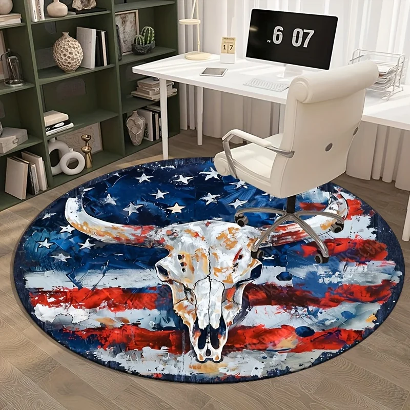 العلم الأمريكي الثور الجمجمة جولة البساط أفخم السجاد غرفة نوم غرفة المعيشة ديكور الوطنية تصميم الكلمة حصيرة الولايات المتحدة الأمريكية ديكور المنزل #4