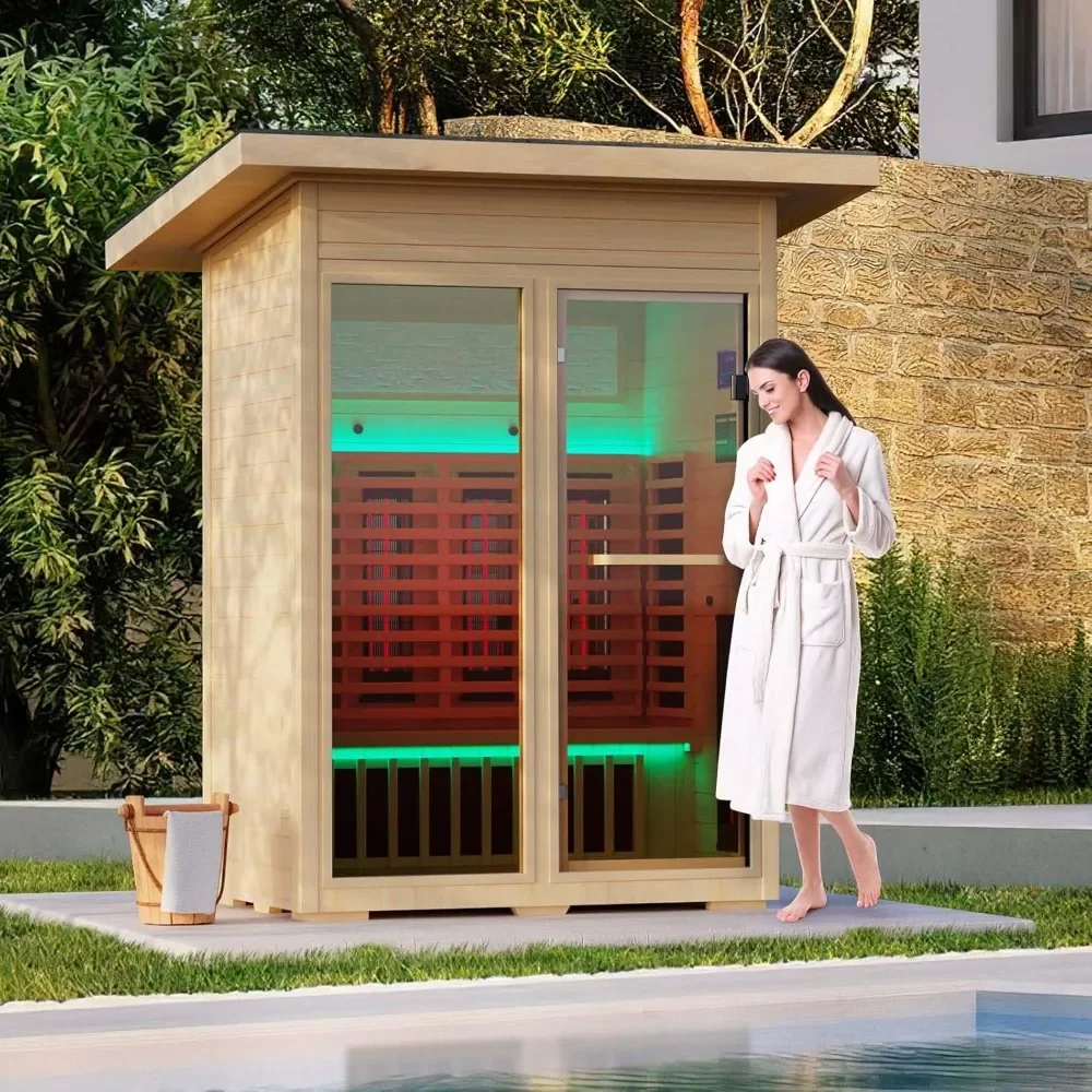 

Infrared Sauna, Full-Spectrum Infrared Outdoor Saunas for Home, Wooden Sauna Room with Beauty Lamp (Outdoor Sauna 2 Person)