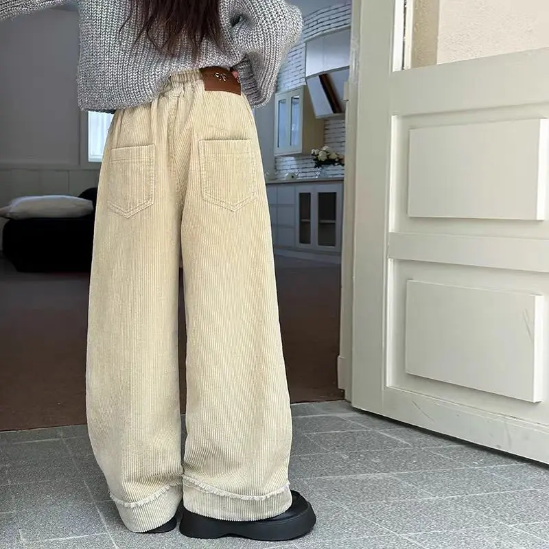 

New Striped Wide Leg Pants with Thickened Corduroy for Girls Autumn and Winter, Casual Korean Version Straight Leg Trendy