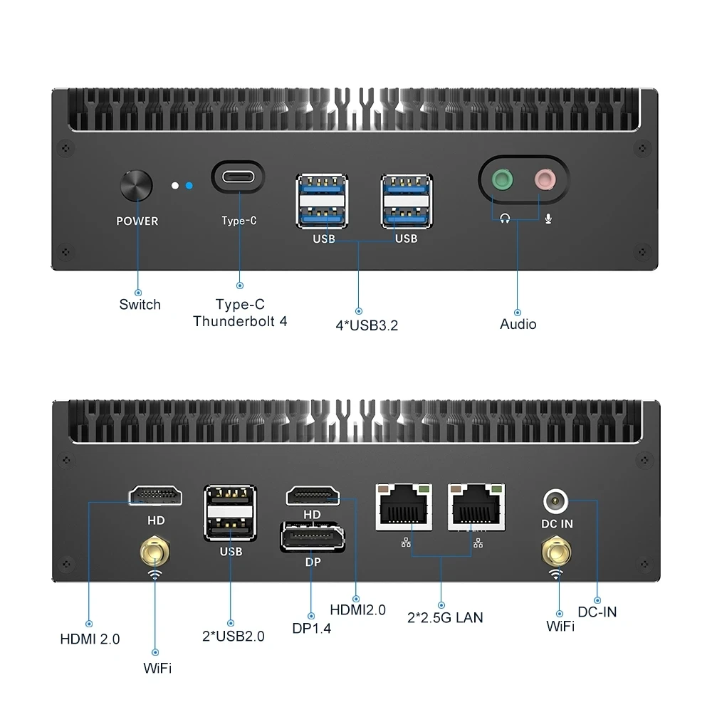 Aittact Fanless MiniPC 13a generazione Intel i7 1355U i5 1335U Windows 11 PCIE4.0 Dual 2.5G LAN Tunderbolt 4 Host per computer da gioco WiFi6