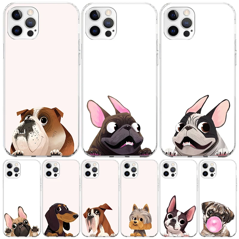 Pug cão buldogue francês caso capa de telefone para apple iphone 16 15 14 13 12 mini 11 pro max 16e xs xr 7 plus 8 + se 2020 tendência diversão