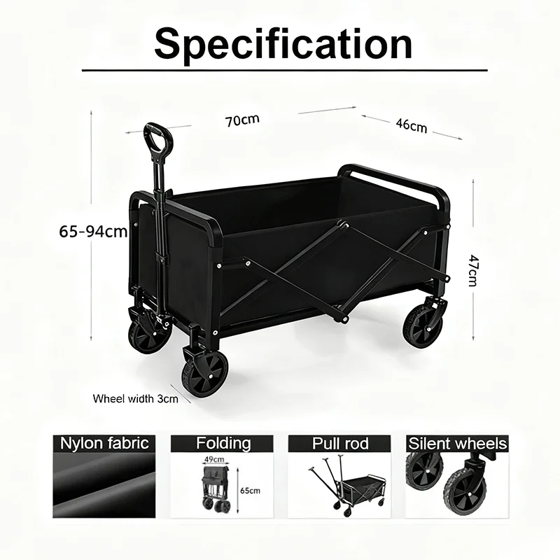 Faltbarer Gartenwagen Handwagen Werkzeugwagen mit 4 Rädern für Camping, Strand, Garten, Einkauf, Tragkraft 80-150 kg – Detail 1