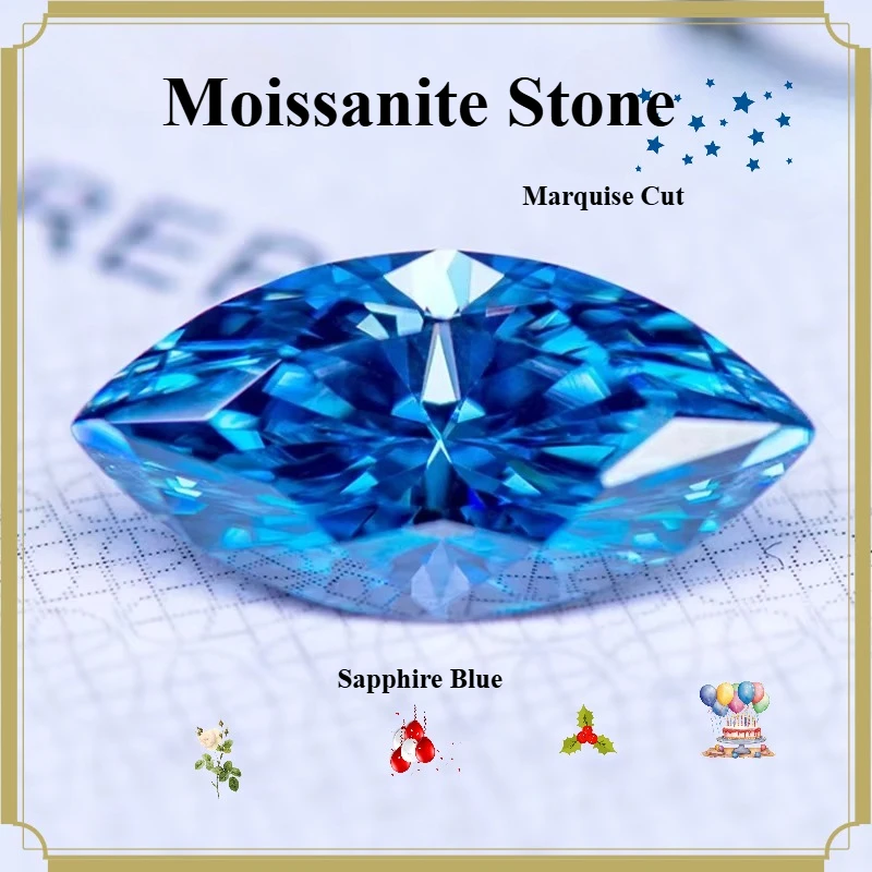 Moissanit-Stein Saphirblau VVS1 Marquise-Form Charms-Perlen für DIY-Schmuckherstellung mit Zertifikat – Detail 1