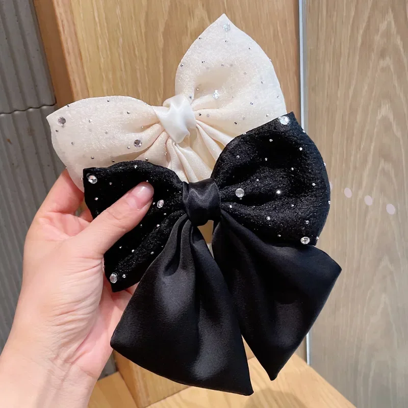 Korean Fashion Rhinestone Bow Hairpin Sweet Hair Accessories Female Ponytail Clips Headpiece Hair Accessories for Womeni-Remiel