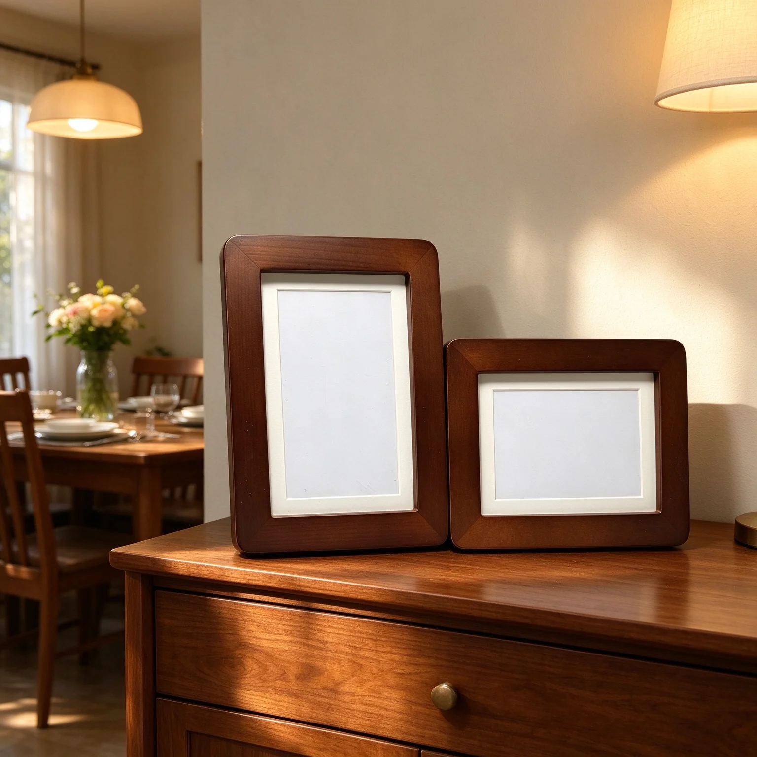 Dark Brown Imitation Wood Picture Frame with White Mat Desktop Display Photo Holder Home Decoration Family Memory Frame