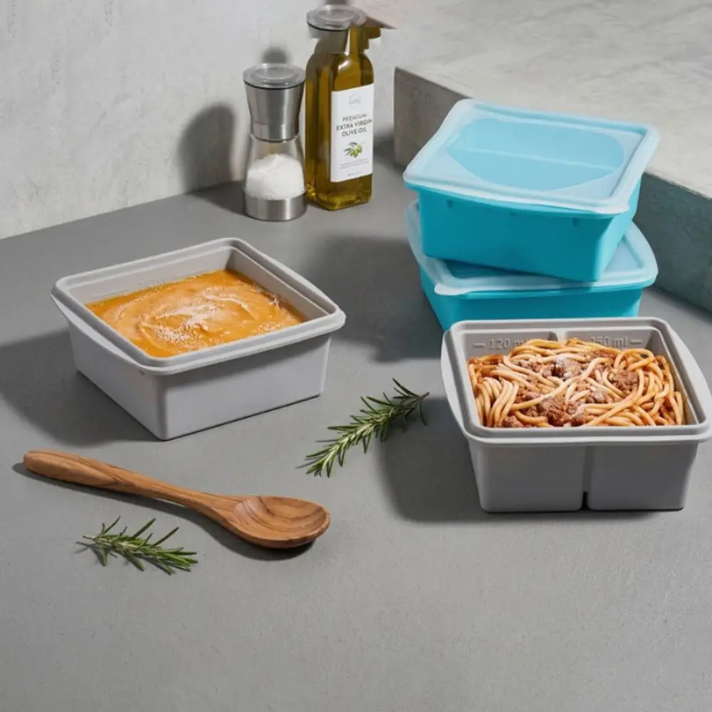 New Reusable Silicone Freezer Mold with Lid Leak-Proof Ice Tray Mold Multi-purpose Fresh-Keeping Box Kitchen Use