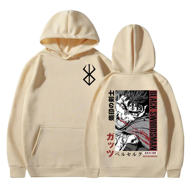 일본 인기 만화 베르세르크 가츠 신상 남성 후드티 스웨트셔츠 남녀 패션 브랜드 디자인 풀오버 후드티 남성용 플리스