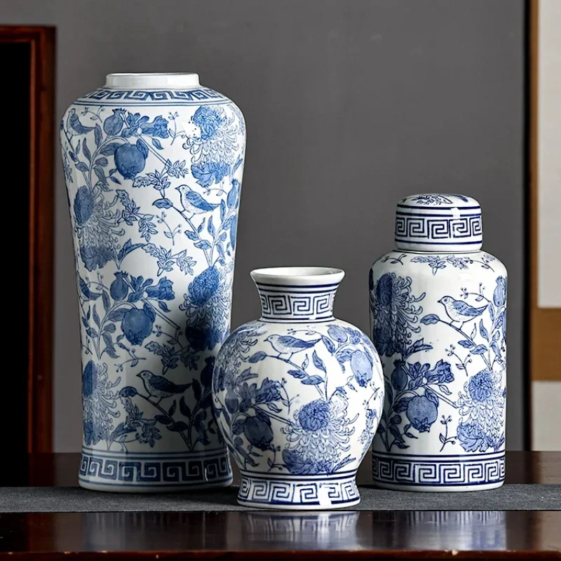 High-end Flower Vase, Blue and White Porcelain Craft Decorations, Living Room, TV Cabinet, Home Decoration, Hydroponic Vessels