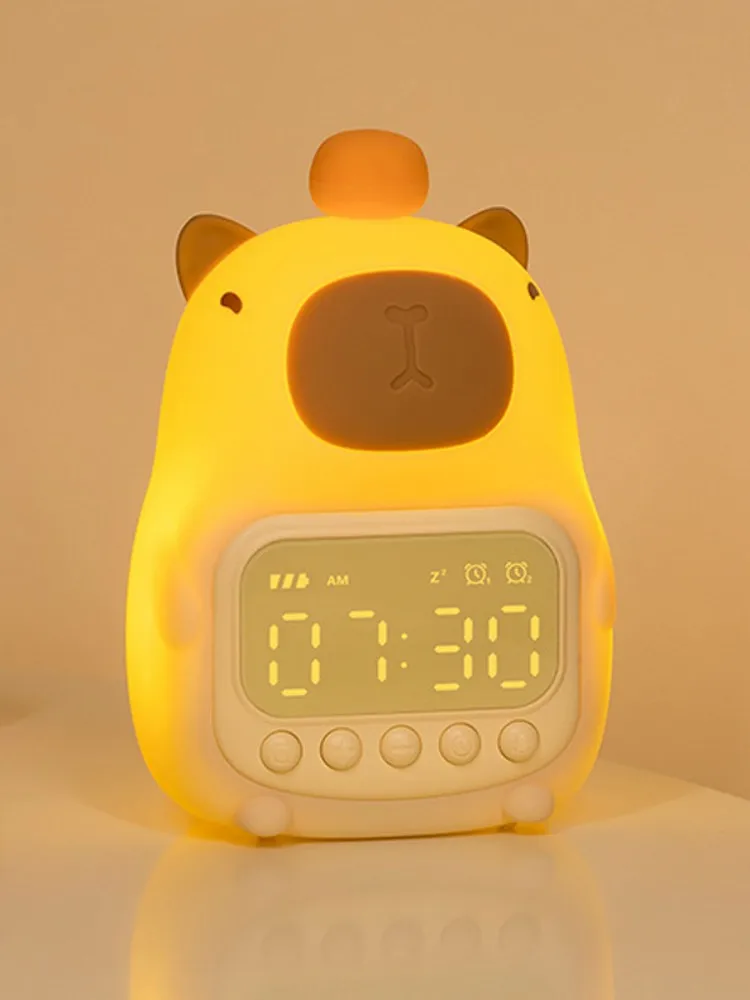 Night Light with Digital Clock Cartoon Design Cute Shapes Brighten Up Night Easily Adjust Brightness Silicone Light Clock