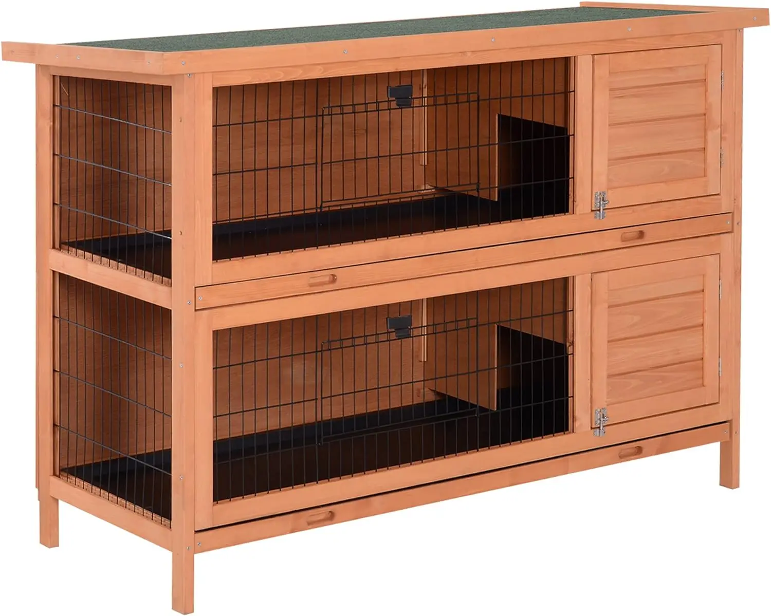 

54" 2-Story Large Rabbit Hutch Bunny Cage Wooden Pet House Small Animal Habitat w/ Lockable Doors, No Leak Tray&waterproof Roof