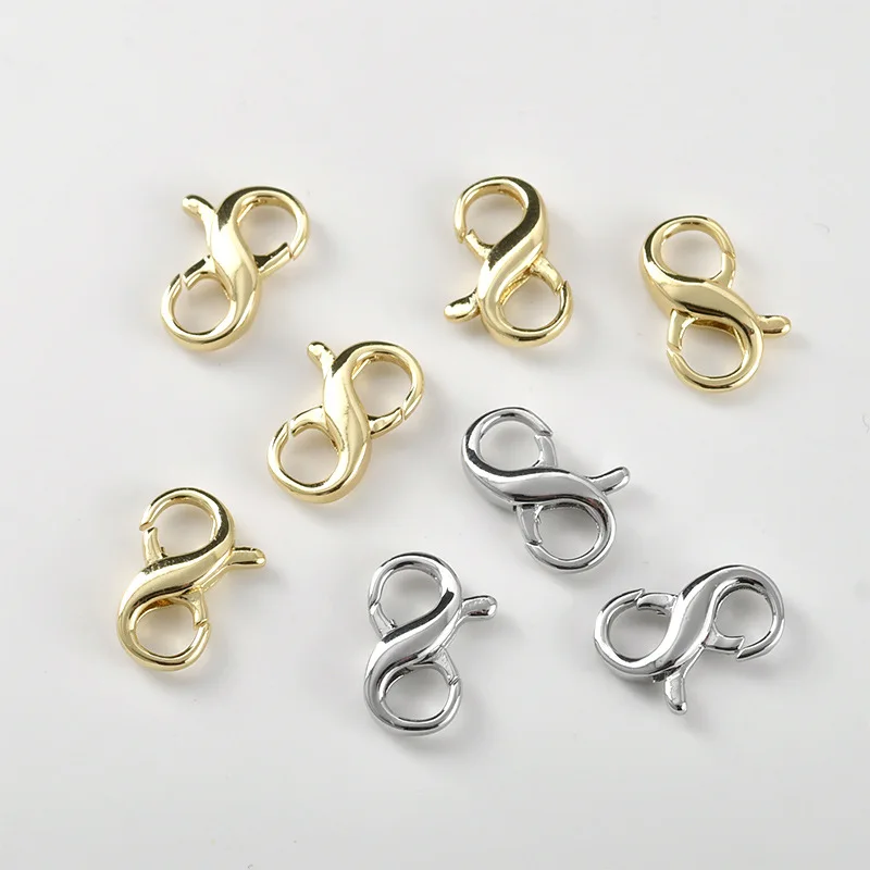 Copper-plated 14k Gold Color 8-character Double-open Lobster Buckle Spring Buckle DIY with End Connection Buckle Accessories
