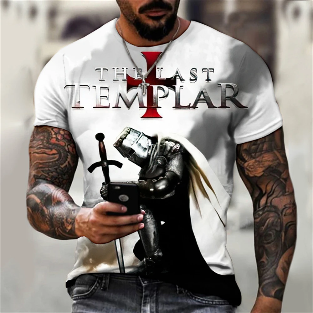 Summer Fashion Templar 3D Printed Men\'s T-Shirt Street Harajuku Cross Tshirt for Men Short Sleeve Oversized Tshirt Vintage Tops