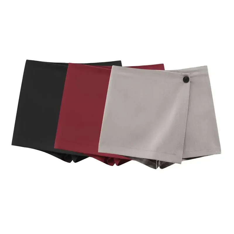 Women's Asymmetric Wrap A-Line Shorts Skirt Single Button Solid Color Culottes with Side Zipper for Summer Basic Fashion