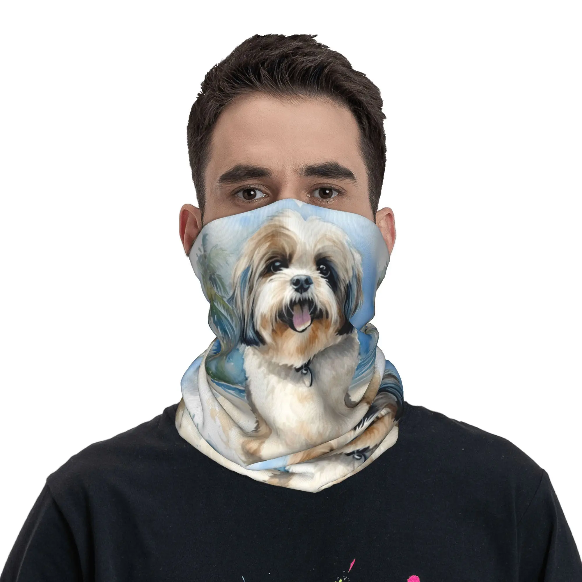 

Ши-тцу на пляже, бандана, гетры с принтом, шарф, универсальный головной убор для бега, унисекс, для взрослых, зима