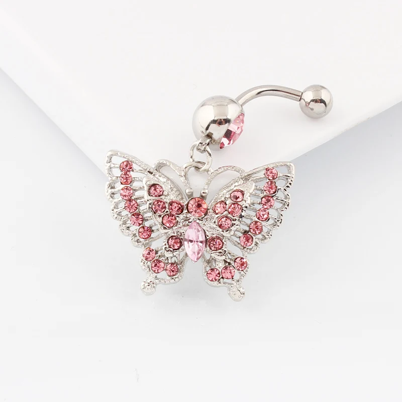Multi-colored butterfly navel ring lady fashion body piercing jewelry Retail belly bar 14G 316L surgical steel bar Nickel-free