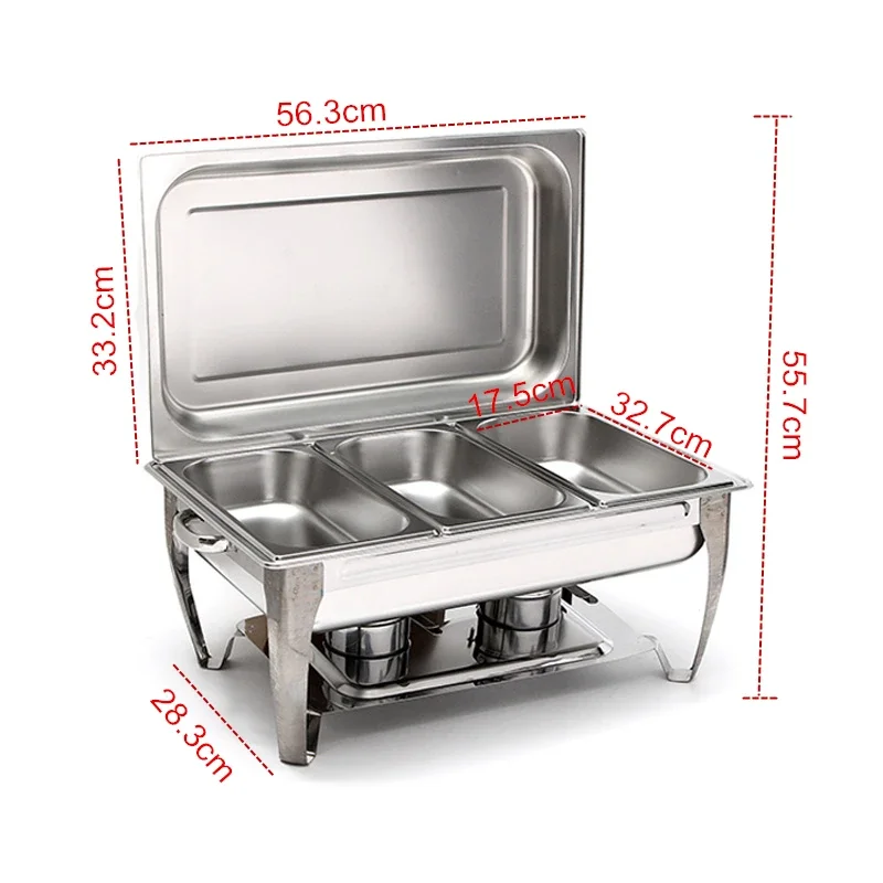 9L Foldable Stainless Steel Square Buffet Stove Dish Set Container Food Warmer Rectangular Chafing Dish Full Buffet Catering