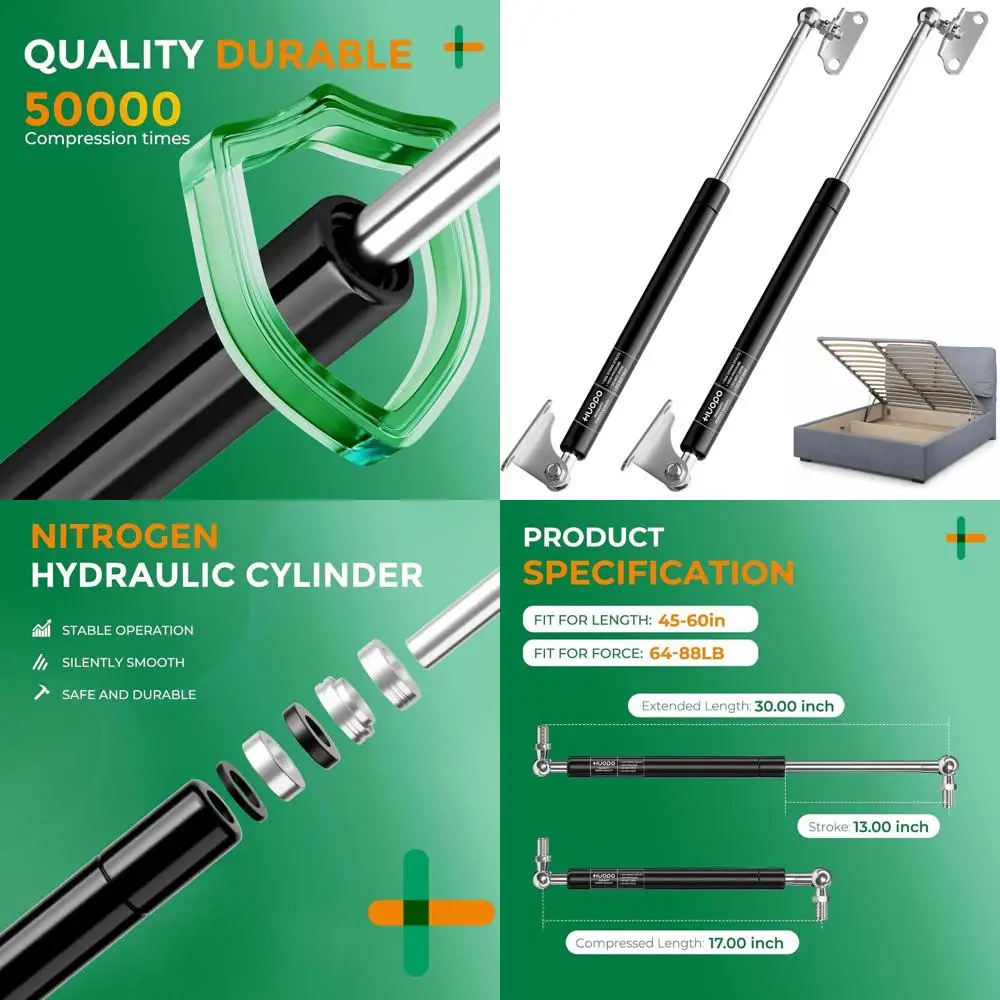 Heavy-Duty 30 Gas Struts for 80lb RV Lid, Basement Hatch, and Snowmobile Trailer Door with Brackets, 2 Pack