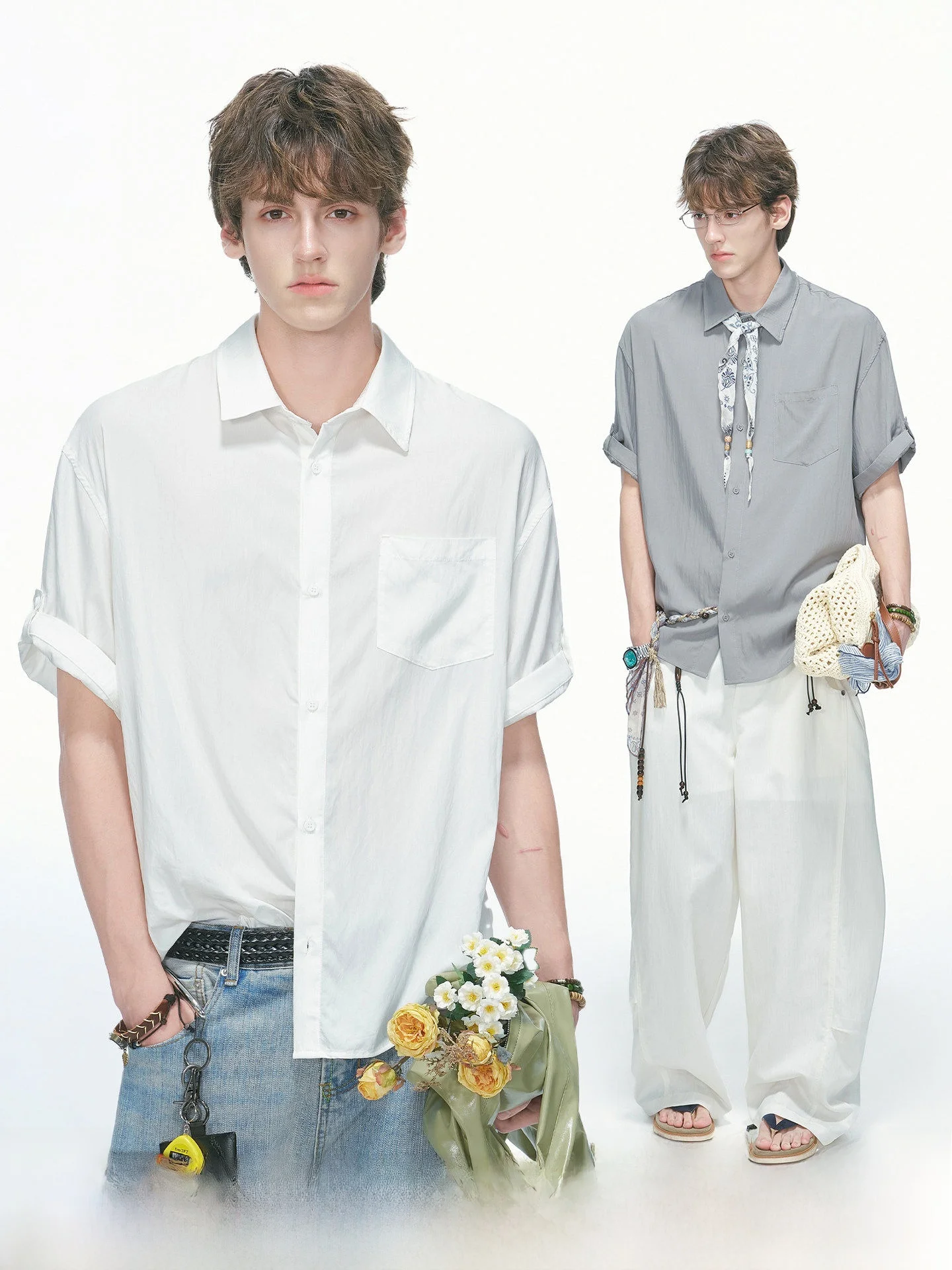 

Dream Made Minimalist Commute White Men's Short Sleeve Shirt Thin Summer Youth Fashion Casual Loose Fit Breathable Shirt