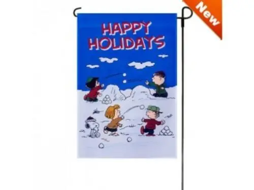 SNOOPY PEANUTS Garden Flag HAPPY HOLIDAYS -Snowball Fight!  12