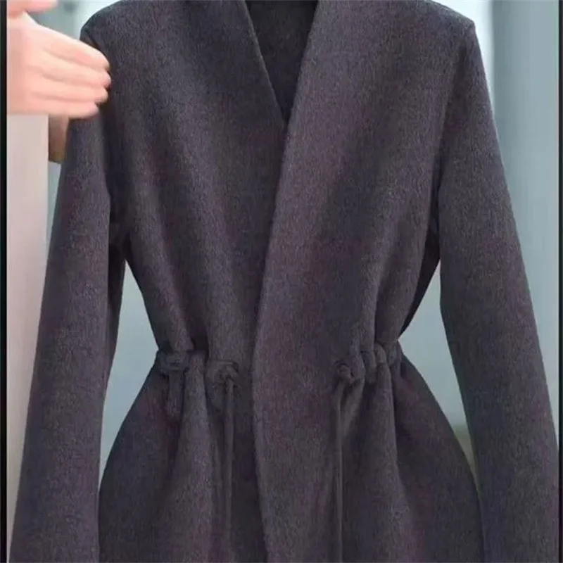 Damski płaszcz wełniany dwustronny 2025 wiosna jesień nowy kobiecy lekki elegancki prosty płaszcz wełniany z podwójnym aksamitem i długim rękawem ﻿