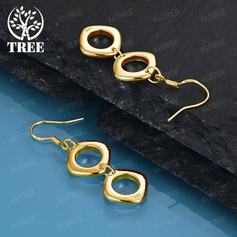 

Hot 18K Gold Hollow Square Drop Earrings For Women Engagement Wedding Party Gift Elegant High Quality Jewelry Accessories