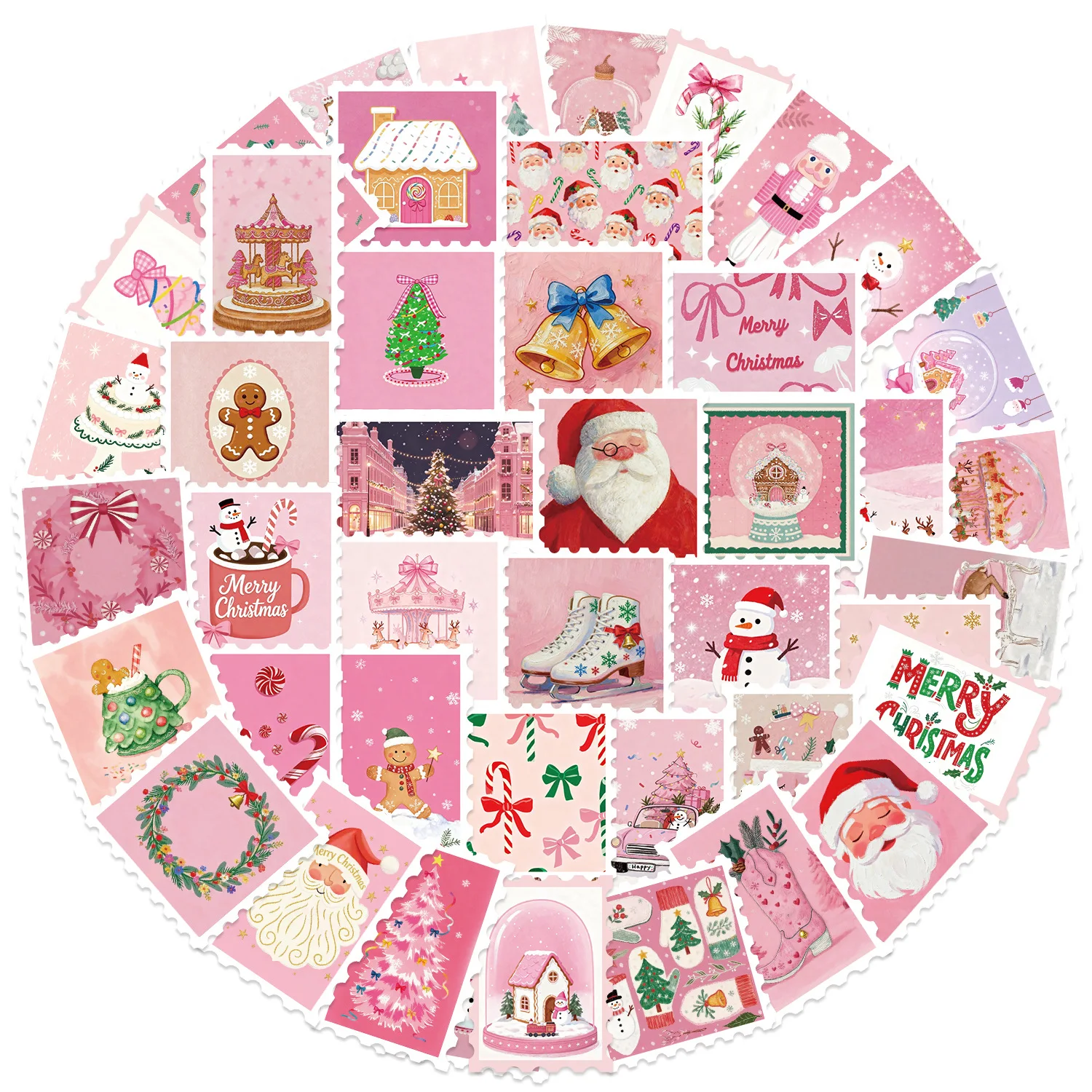 

10/30/50PCS Cartoon Pink Christmas Stamps Stickers Decoration Suitcase Scrapbooking Phone Laptop Stationery Toy Gift