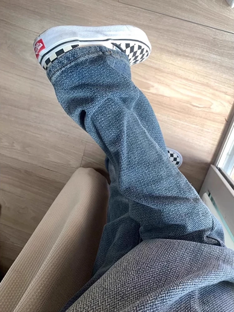 

American Sle Vintage Starry Pattern Loose Wide Leg Jeans Soft Denim Straight Cut High Street Slimming Trendy Youth Jeans