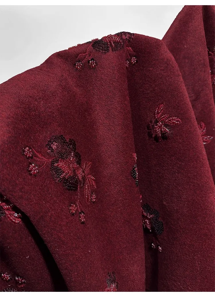 

1yard wine red woolen fabrics for clothing Sequin embroidery sewing accessories DIY Coat,outerwear,suit designer Fabric