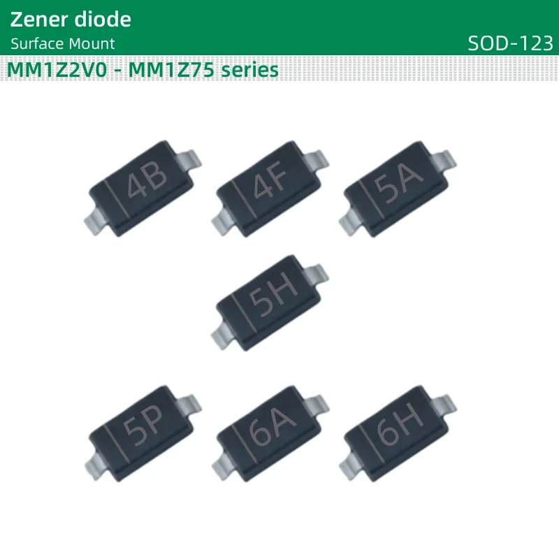 50pcs/lot Zener Diodes SOD-123 MM1Z18/20V/22V/24V/27V/30V/33V/36V/39V/43V/47V/51V/56V/62V/68V/75V 18V to 75V