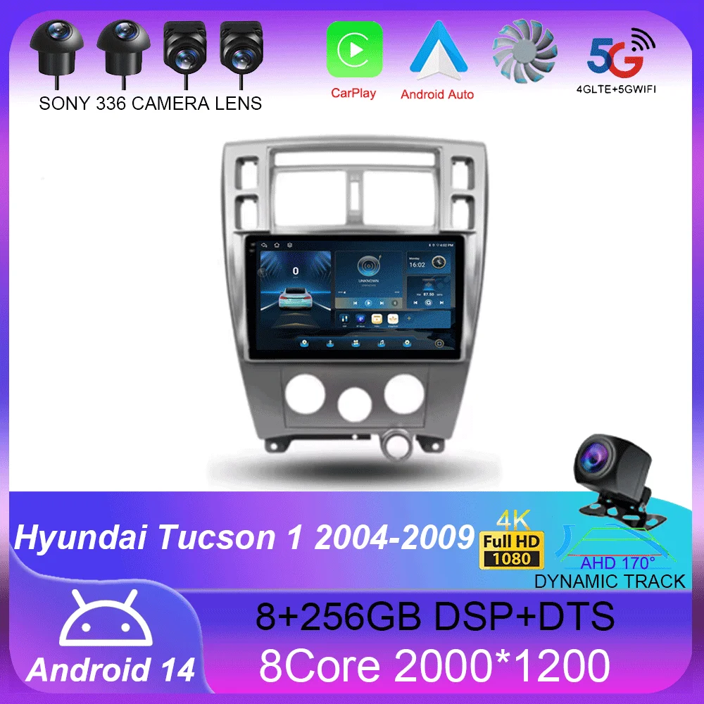 

Автомагнитола для Hyundai Tucson 1 2004 - 2009 Carplay, 4G + WIFI, GPS, радио, навигация, мультимедийный видеоплеер, стерео, BT, Android 14