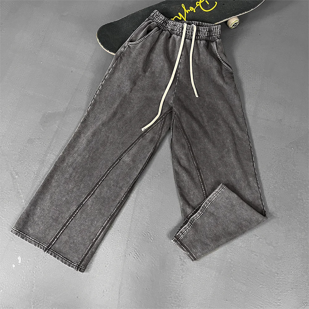 Autumn and Winter Snowflakes Mens Washed Baggy Sweat Pants Ultra Vintage Raw Edges Drawstring Elastic Waist Athletic Joggers