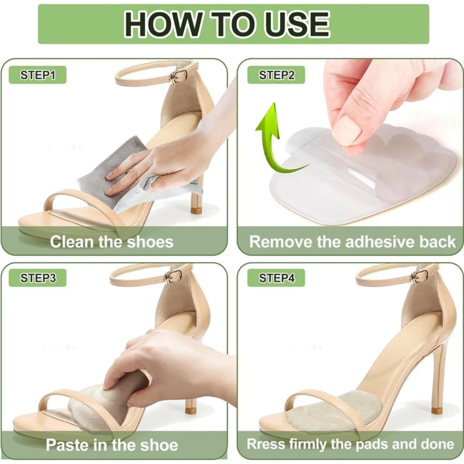3 Pairs Self-Adhesive High Heel Insoles | Non-Slip Shock-Absorbing Cushion, Breathable Thick Sole Pads for Women High Heels