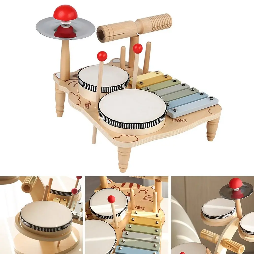 New Wooden Musical Instruments Toys Musical Drum Montessori Toys Birthday Gifts Eight Percussion Instruments Toddlers