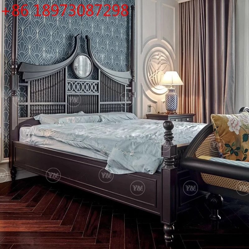 

Неоклассическая двуспальная кровать, светлая роскошная свадебная кровать в главной спальне, римская колонна, кровать принцессы