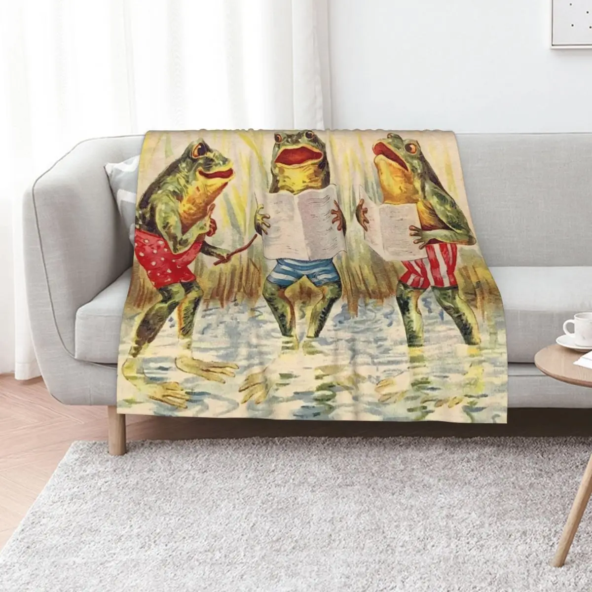 FROG SINGING TRIO : Vintage Entertainment Print Throw Blanket Luxury Brand Stuffeds warm for winter Plaid on the sofa Blankets