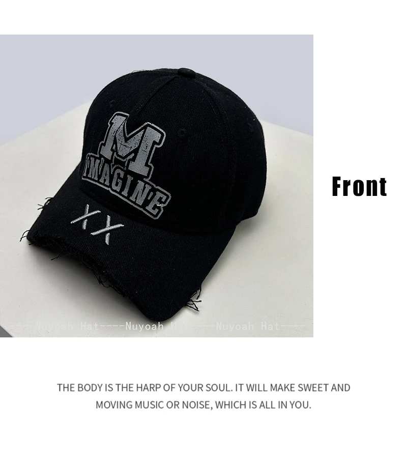 Neue Retro Baseballkappen für Damen und Herren mit M-Buchstaben-Print, Sonnenschutz und abgenutztem Schirm – Vielseitige Streetwear-Schirmmützen im Nischen-Design – Detail 8