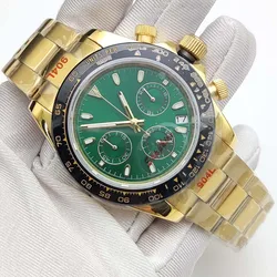 Luxury 39mm Gold Case Quartz Chronograph Sapphire Crystal Men's Watch VK63 Movement Water Resistant Calendar Quartz Watch