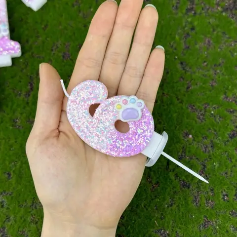 Creative Candles For Cake Decoration Pinkish-purple Gradient Cat Paw Digital Birthday Candles Select Any Number