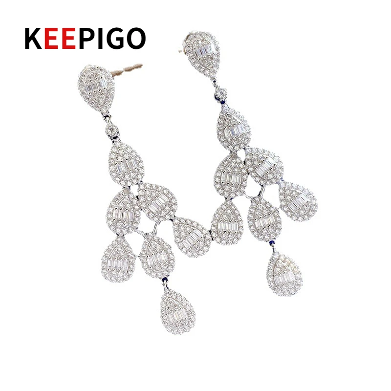 

KEEPIGO S925 Sterling Silver Fashion Inside Water Drop High Carbon Diamond Pendant Earrings Euramerican Luxury Earrings Women