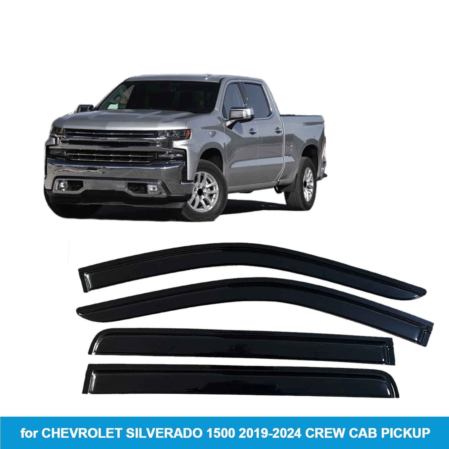 

Window Visor for CHEVROLET SILVERADO 1500/2500HD/3500HD 2019-2025 CREW CAB PICKUP Rain Guard Side Vent Deflector Outside-Mount
