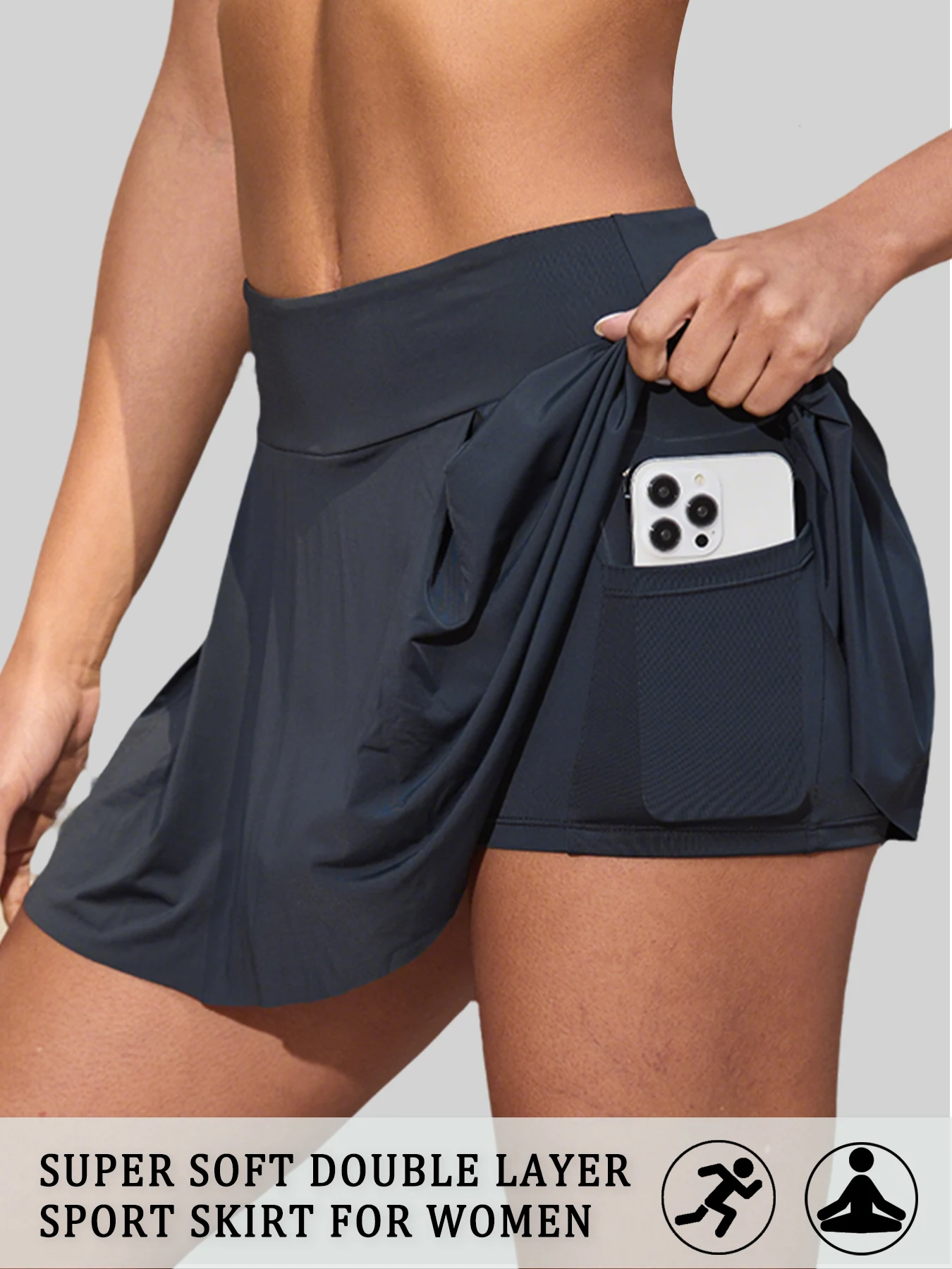 

Super Soft Double Layer Sport Skirt For Women, With Inner Layer Pockets,Quick-Dry Tennis Skirt Workout Golf Skorts Skirts