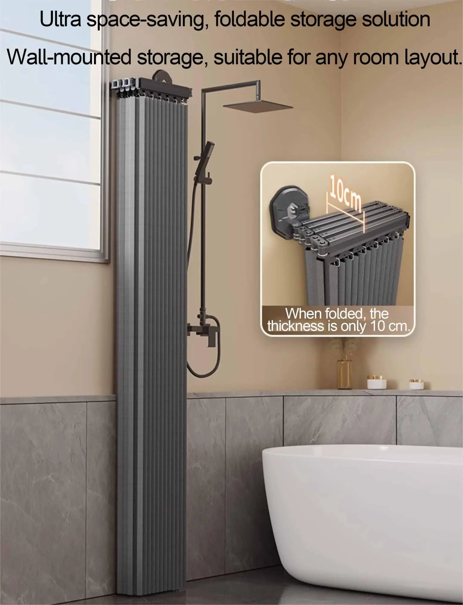 Portable Foldable Shower Curtain, Water-Resistant Retractable Changing Room, Easy No-Drill Installation for Bathroom