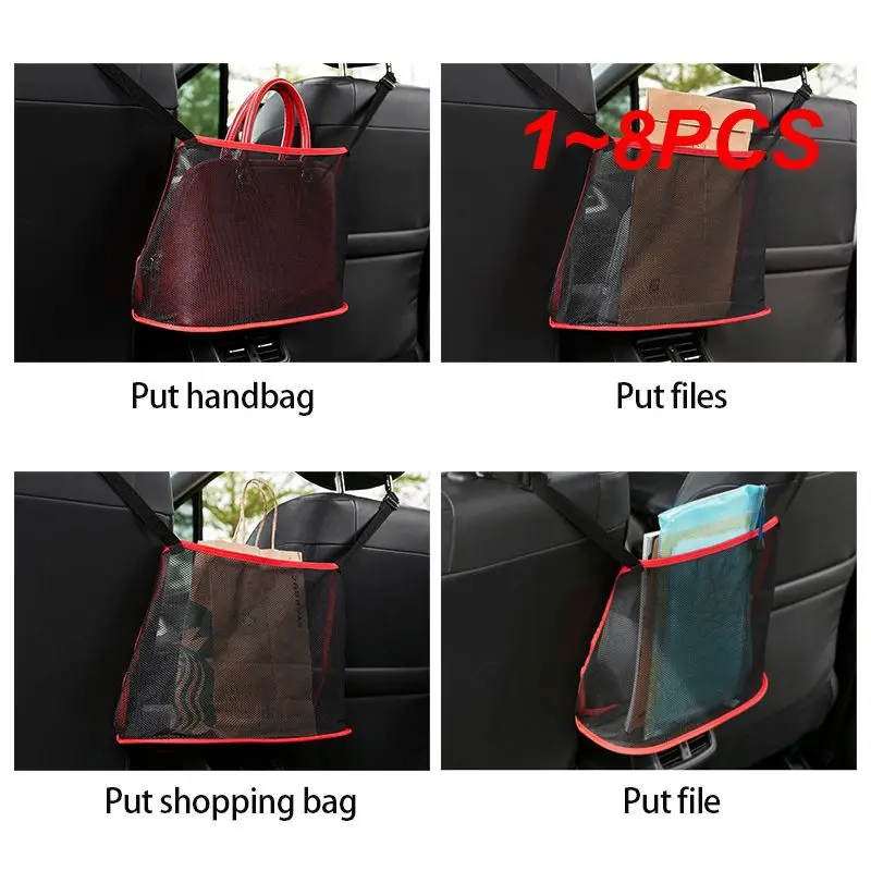 1~8PCS Large Capacity Car Seat Net Pocket Handbag Purse Holder Mesh Back Pouch Between Seats Storage Bag Organizer Car